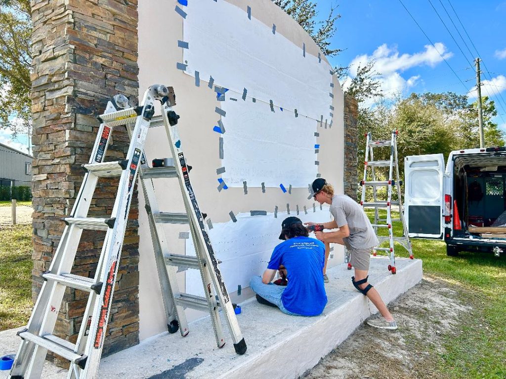 New Welcome sign under construction